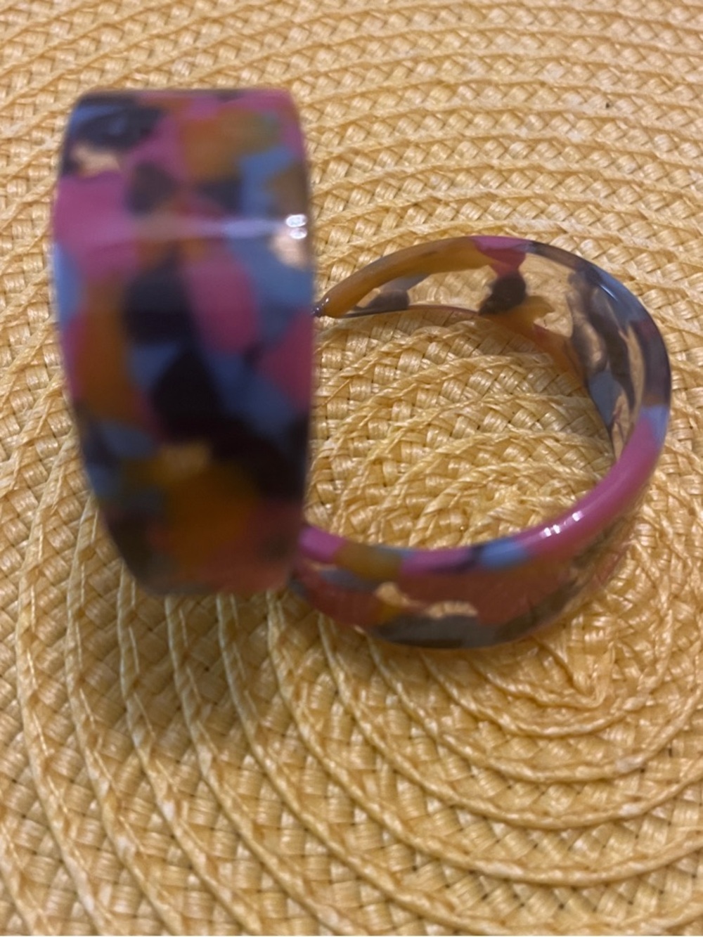 Multicolor Resin Hoop Earrings - Pink Pattern - Picture 3 of 3